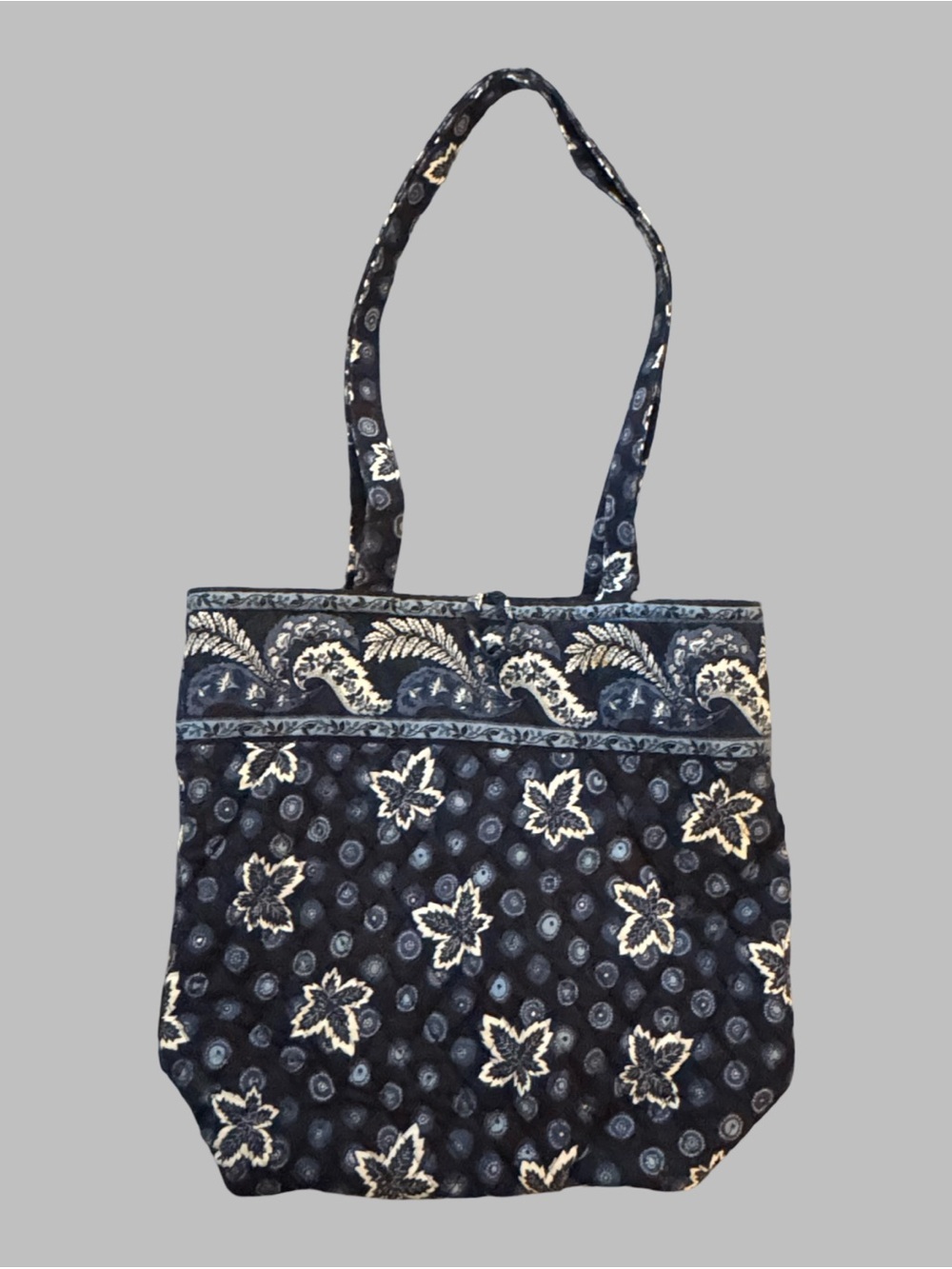 VERA BRADLEY Vintage Quilted Navy Floral Tote Bag